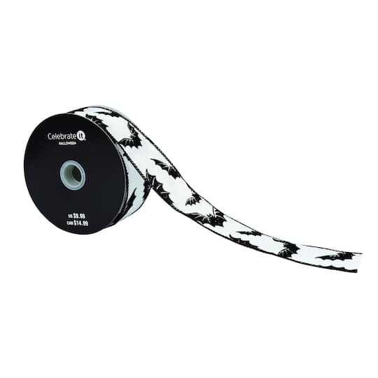 1.5" x 10yd. White & Black Bats Wired Taffeta Ribbon by Celebrate It®